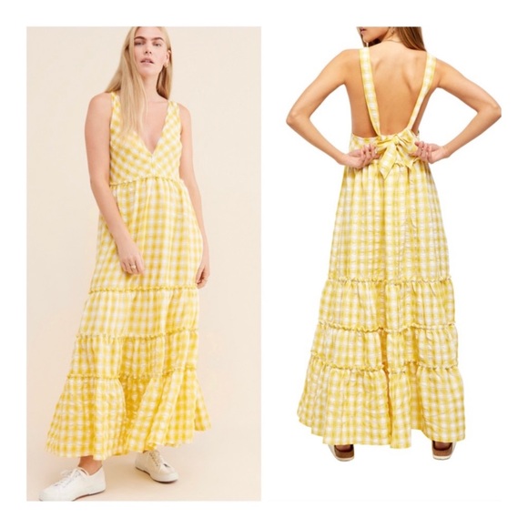 FREE PEOPLE BEACH CLUB MAXI DRESS YELLOW GINGHAM SZ XS - Picture 2 of 6